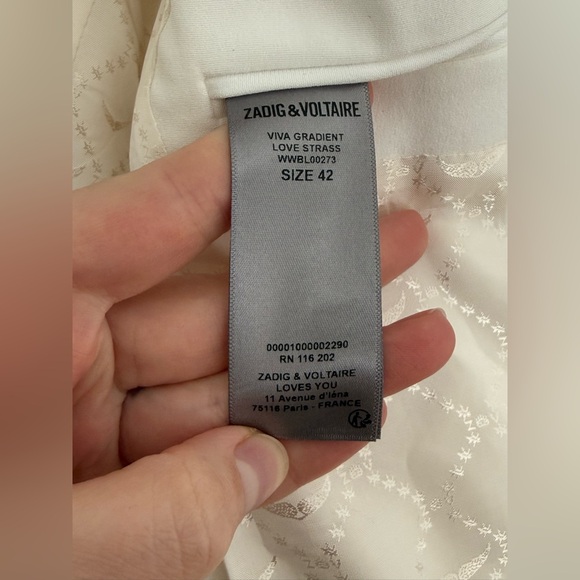 Zadig & Voltaire Viva Gradient Love Crystal Strass Blazer Ecru Size 42 NWT BNWT - Picture 9 of 11